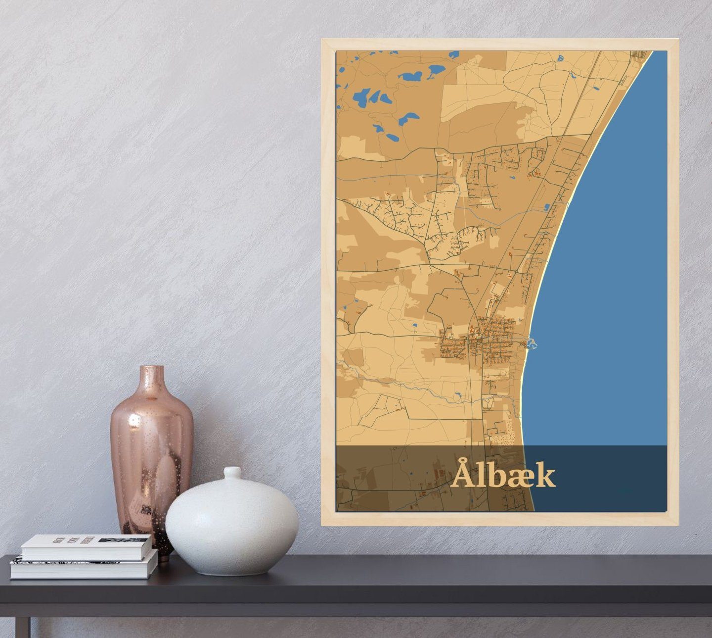 Ålbæk plakat med HjemEgn.dk design firkantet. Design bykort for Ålbæk