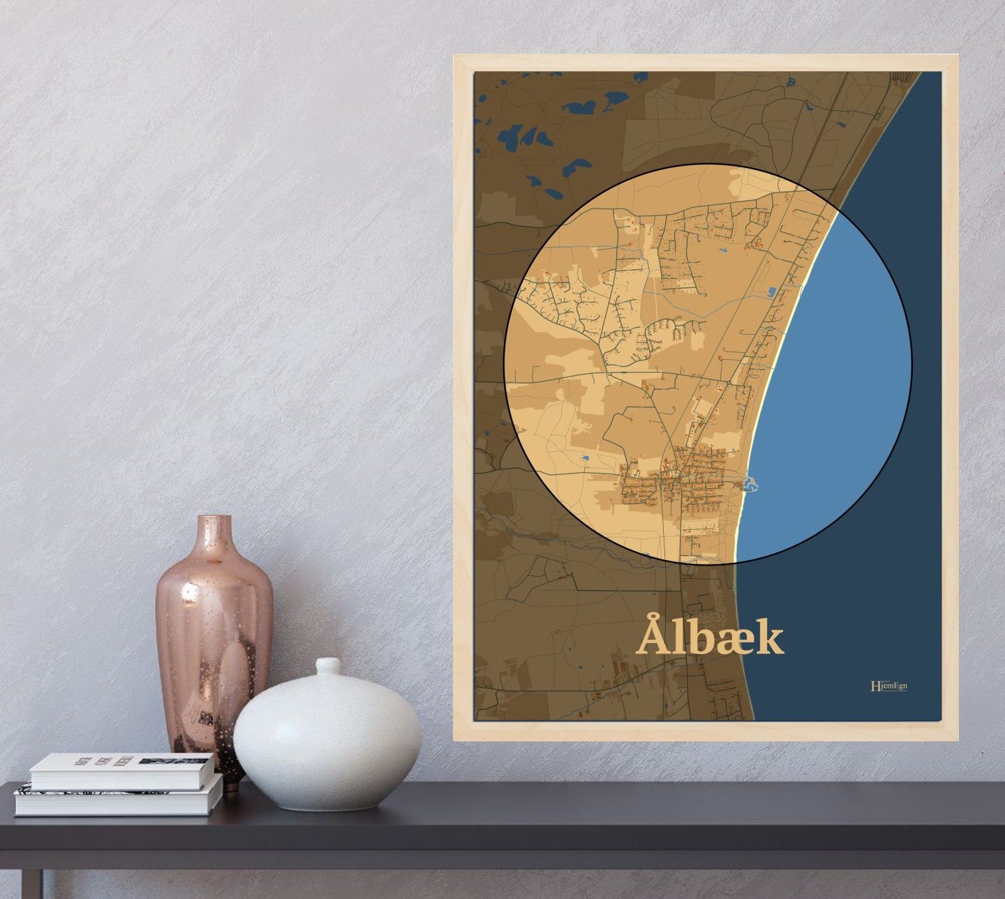 Ålbæk plakat i farve  og HjemEgn.dk design centrum. Design bykort for Ålbæk