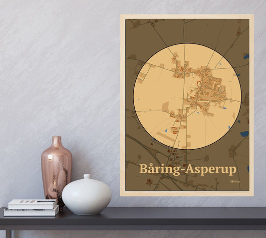 Båring-asperuphjem plakat i farve  og HjemEgn.dk design firkantet. Design bykort for Båring-asperuphjem