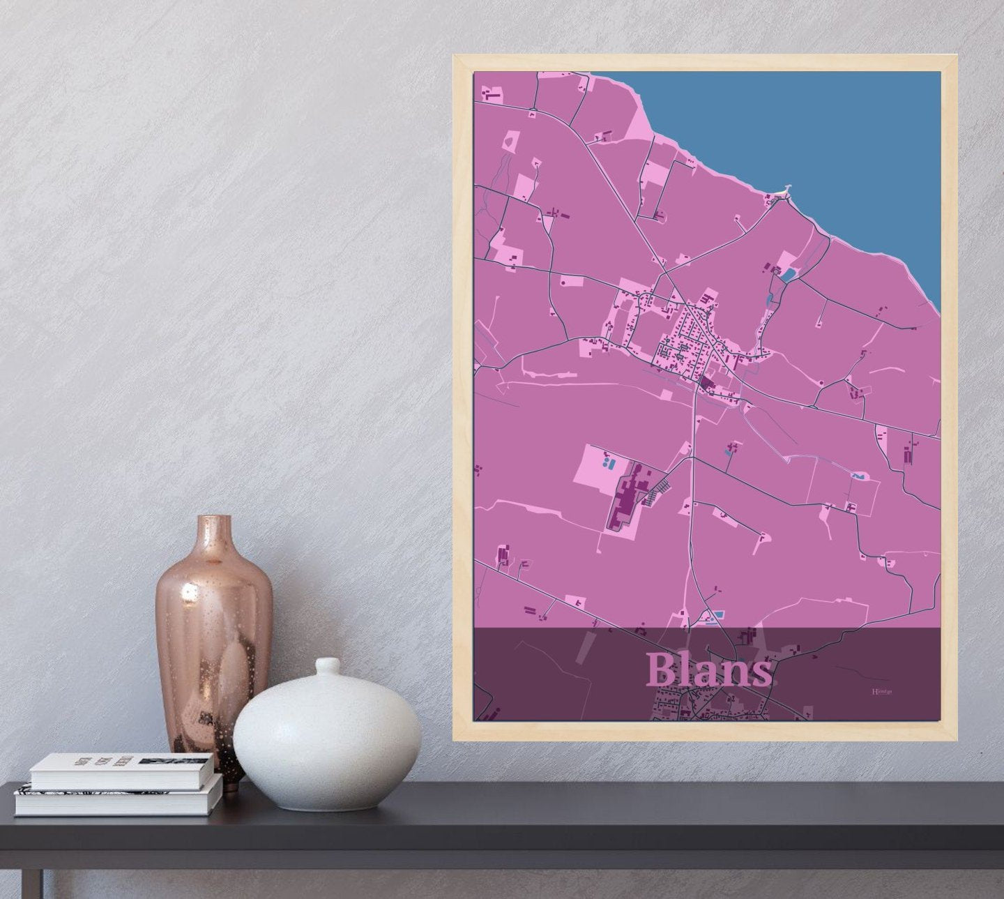 Blans plakat i farve  og HjemEgn.dk design firkantet. Design bykort for Blans