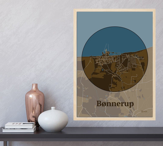 Bønnerup plakat i farve  og HjemEgn.dk design centrum. Design bykort for Bønnerup