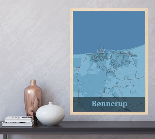 Bønnerup plakat i farve  og HjemEgn.dk design firkantet. Design bykort for Bønnerup