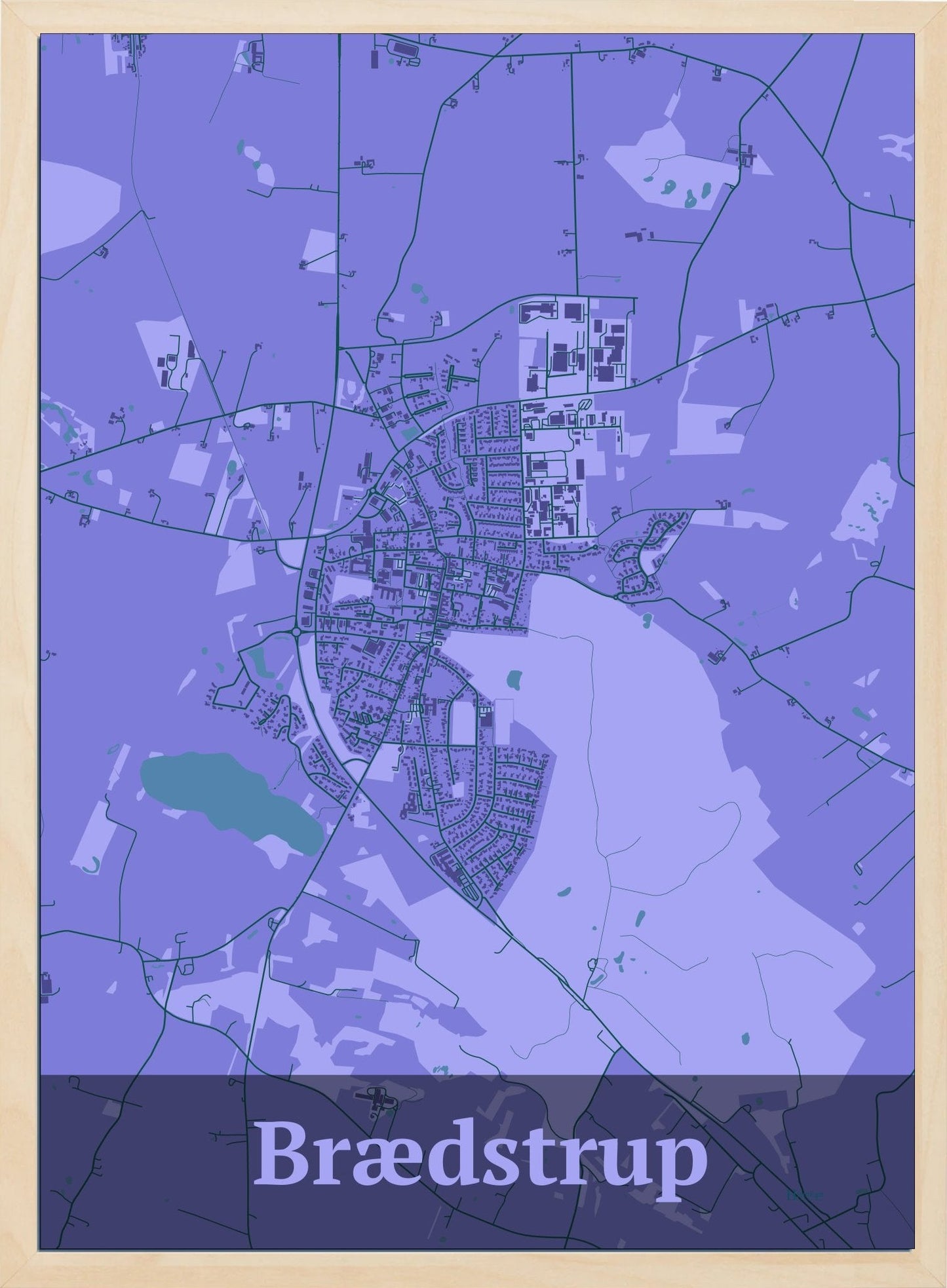 Brædstrup plakat i farve pastel lilla og HjemEgn.dk design firkantet. Design bykort for Brædstrup