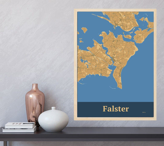 Falster plakat i farve  og HjemEgn.dk design firkantet. Design ø-kort for Falster