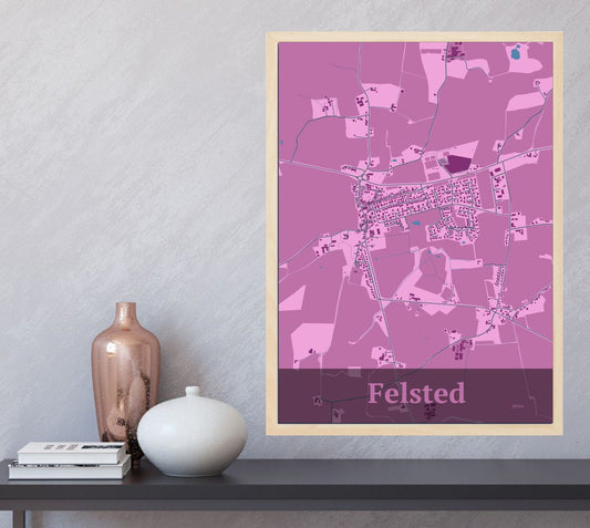 Felsted plakat med HjemEgn.dk design firkantet. Design bykort for Felsted