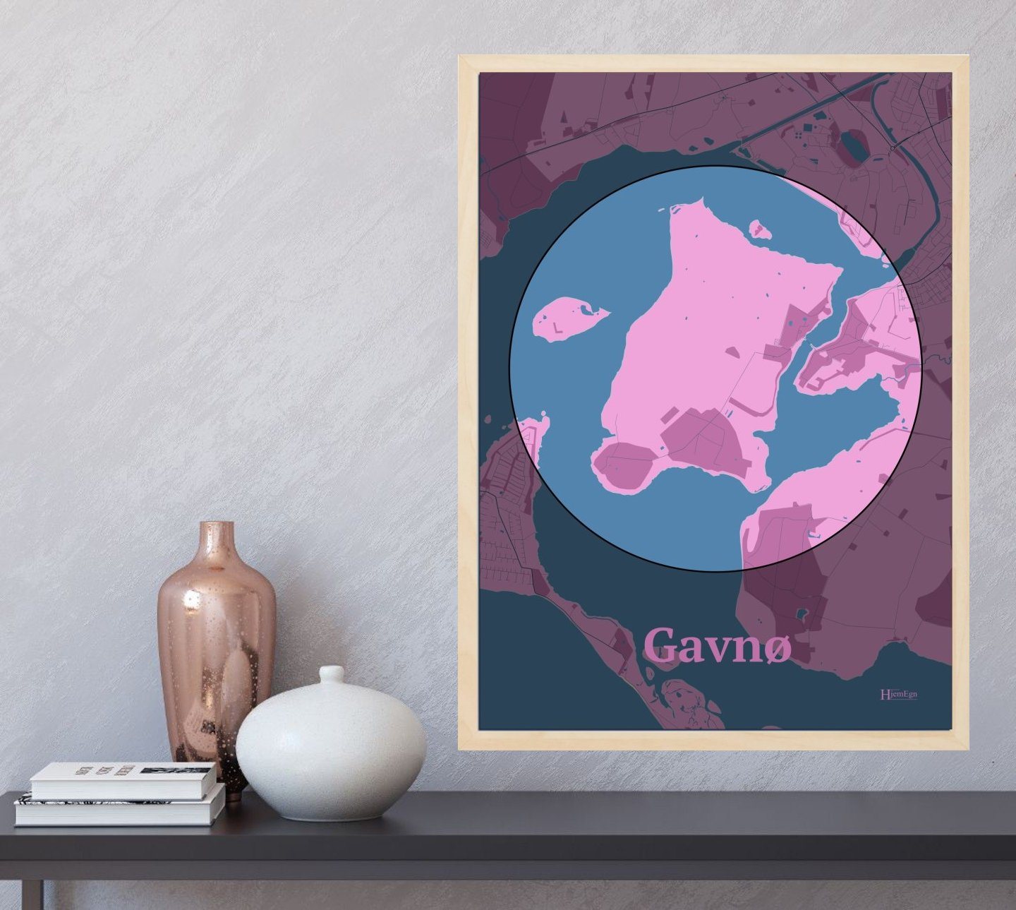 Gavnø plakat i farve  og HjemEgn.dk design centrum. Design ø-kort for Gavnø