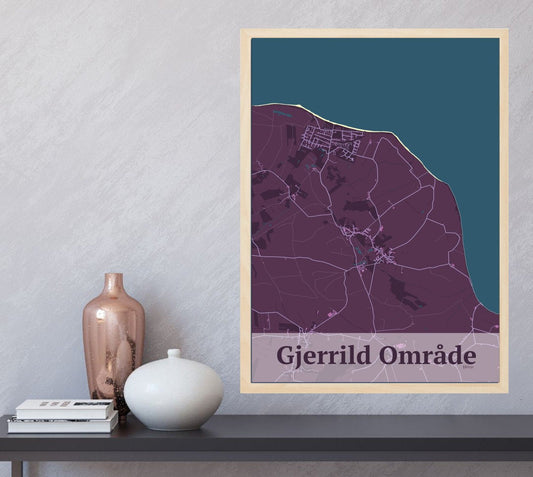 Gjerrild Område plakat i farve  og HjemEgn.dk design firkantet. Design bykort for Gjerrild Område