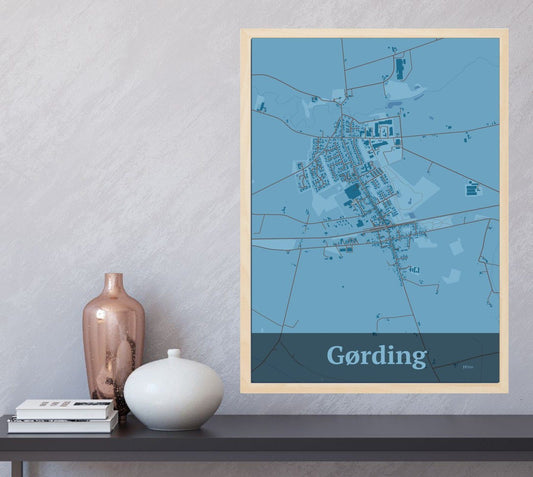 Gørding plakat i farve  og HjemEgn.dk design firkantet. Design bykort for Gørding