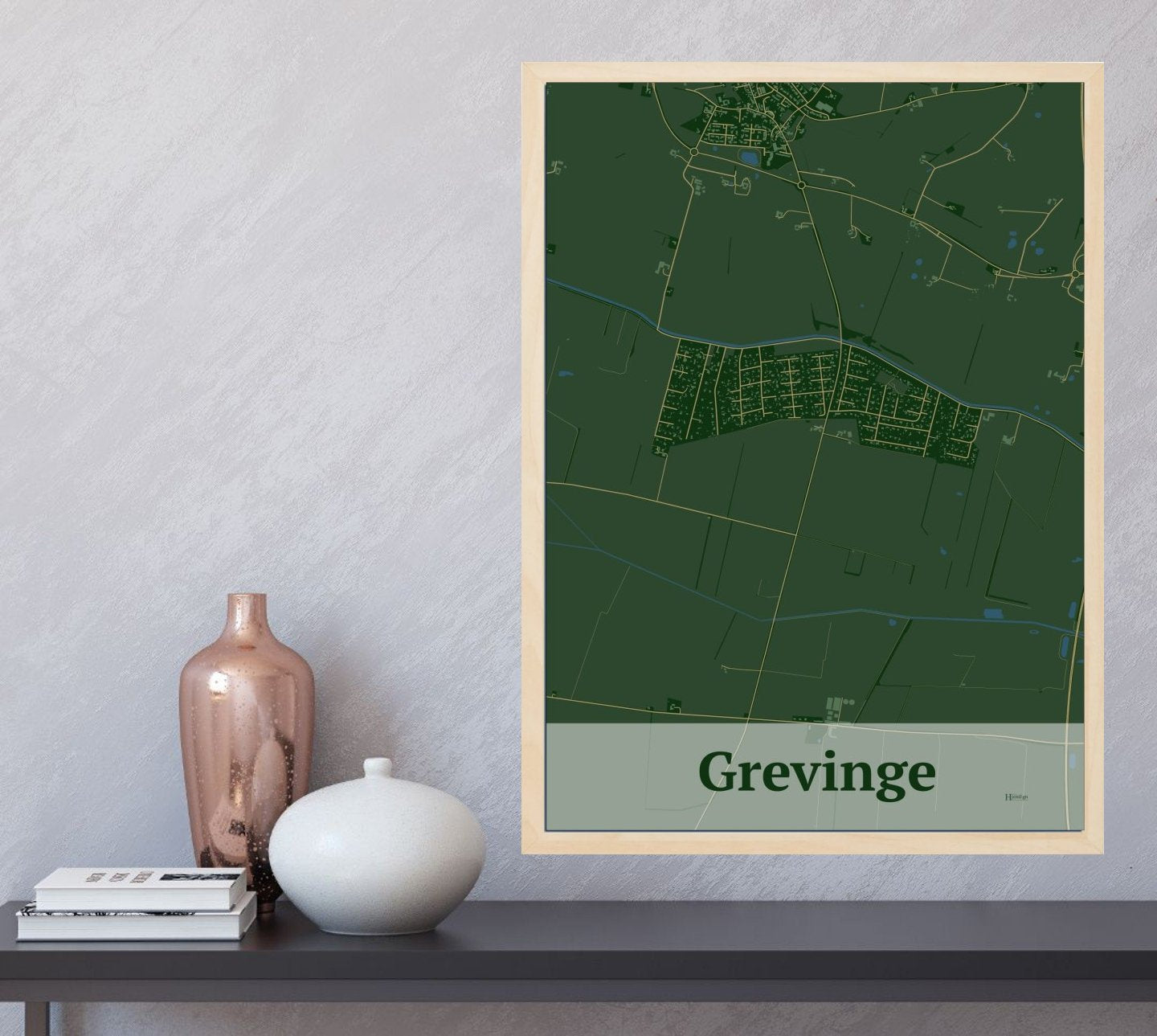 Grevinge plakat i farve  og HjemEgn.dk design firkantet. Design bykort for Grevinge