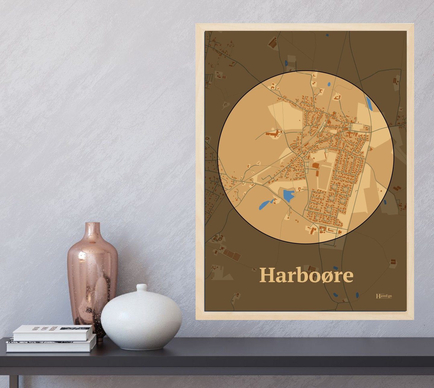 Harboøre plakat i farve  og HjemEgn.dk design centrum. Design bykort for Harboøre