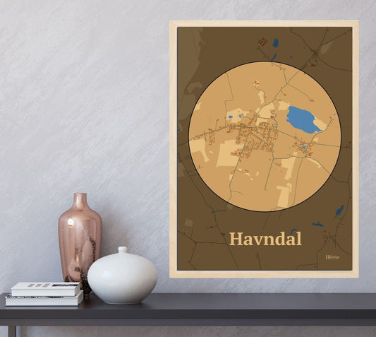 Havndal plakat i farve  og HjemEgn.dk design centrum. Design bykort for Havndal