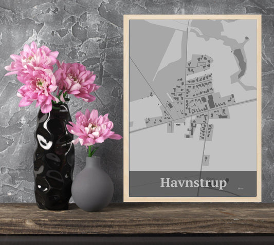 Havnstrup plakat i farve  og HjemEgn.dk design firkantet. Design bykort for Havnstrup