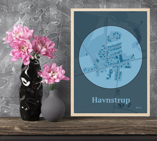 Havnstrup plakat i farve  og HjemEgn.dk design centrum. Design bykort for Havnstrup