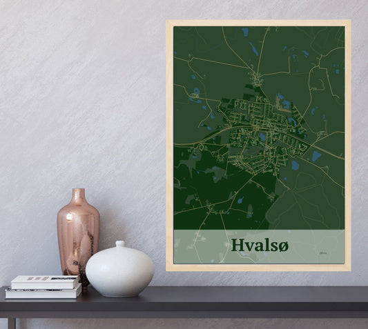 Hvalsø plakat i farve  og HjemEgn.dk design firkantet. Design bykort for Hvalsø