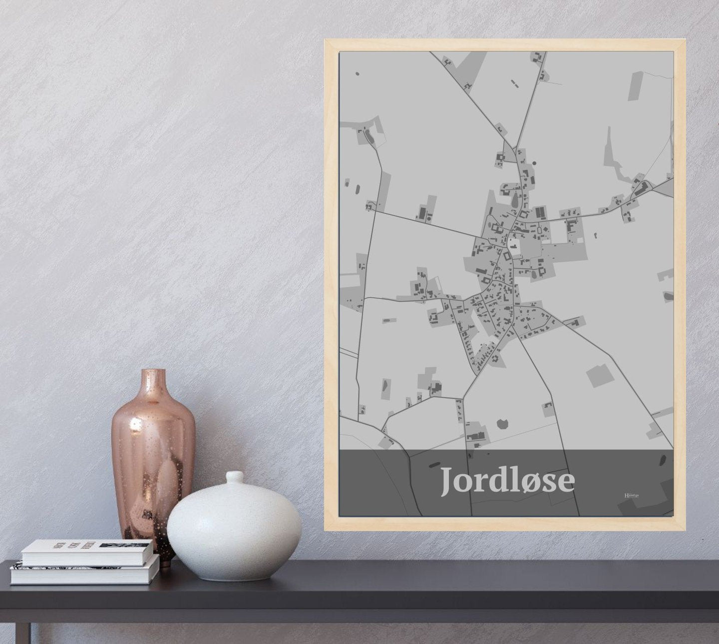 Jordløse plakat i farve  og HjemEgn.dk design firkantet. Design bykort for Jordløse