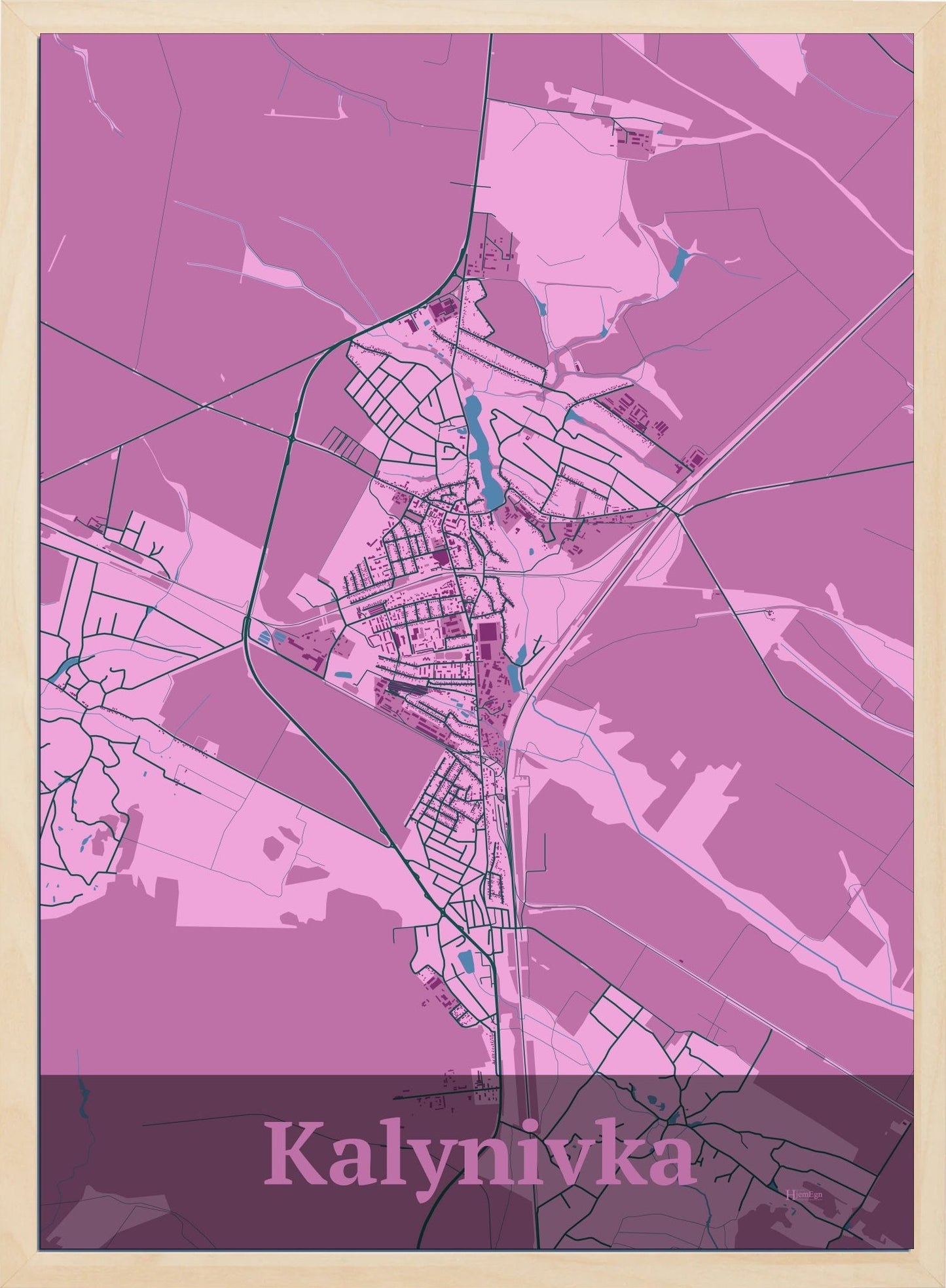 Kalynivka plakat i  pastel rød og HjemEgn.dk design firkantet. Design bykort for Kalynivka