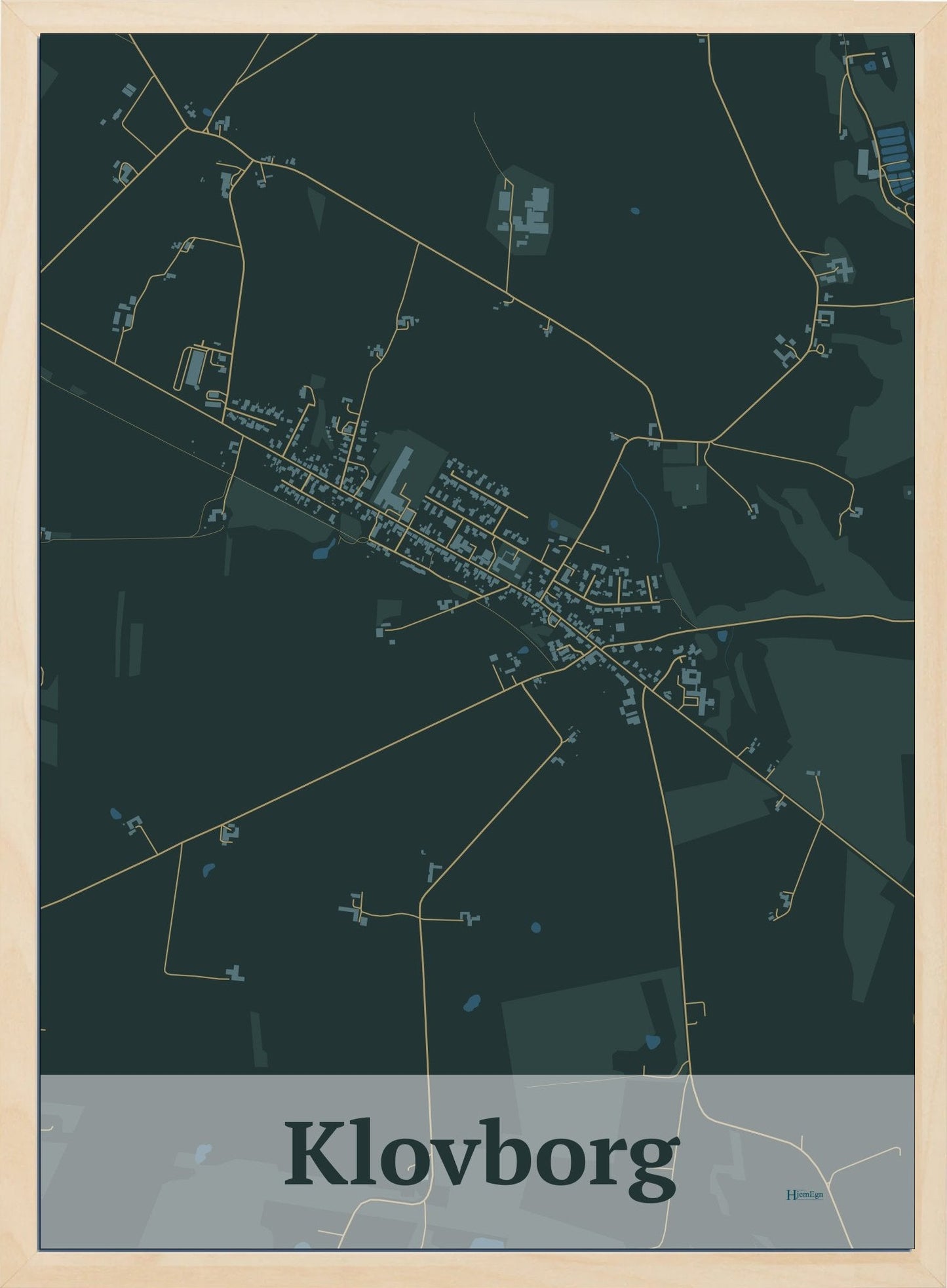 Klovborg plakat i farve mørk grøn og HjemEgn.dk design firkantet. Design bykort for Klovborg