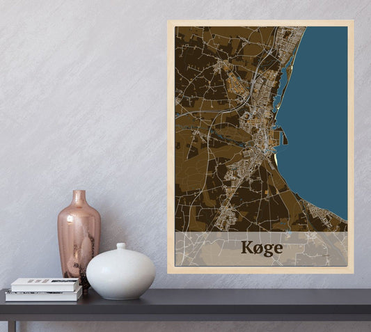 Køge plakat i farve  og HjemEgn.dk design firkantet. Design bykort for Køge