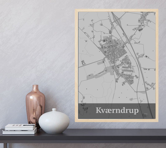 Kværndrup plakat i farve  og HjemEgn.dk design firkantet. Design bykort for Kværndrup