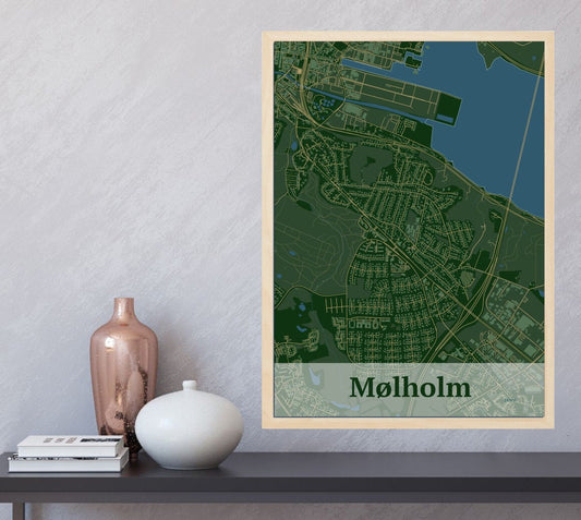 Mølholm plakat i farve  og HjemEgn.dk design firkantet. Design bykort for Mølholm