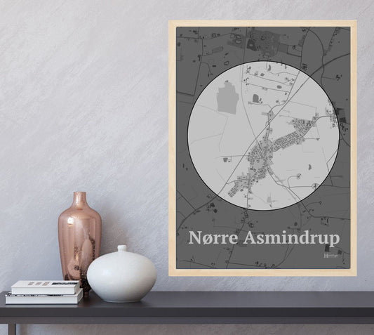 Nørre Asmindrup plakat i farve  og HjemEgn.dk design centrum. Design bykort for Nørre Asmindrup