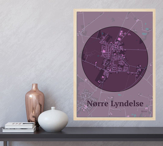 Nørre Lyndelse plakat i farve  og HjemEgn.dk design centrum. Design bykort for Nørre Lyndelse