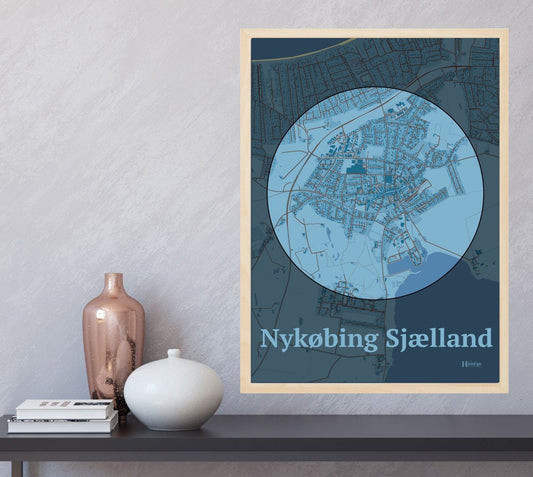 Nykøbing Sjælland plakat i farve  og HjemEgn.dk design centrum. Design bykort for Nykøbing Sjælland