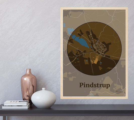 Pindstrup plakat i farve  og HjemEgn.dk design centrum. Design bykort for Pindstrup