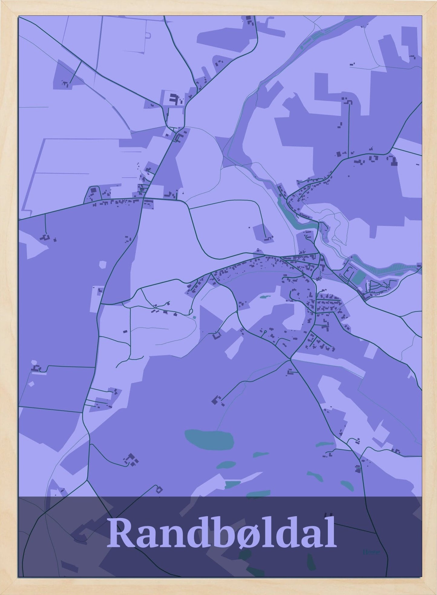 Randbøldal plakat i farve pastel lilla og HjemEgn.dk design firkantet. Design bykort for Randbøldal