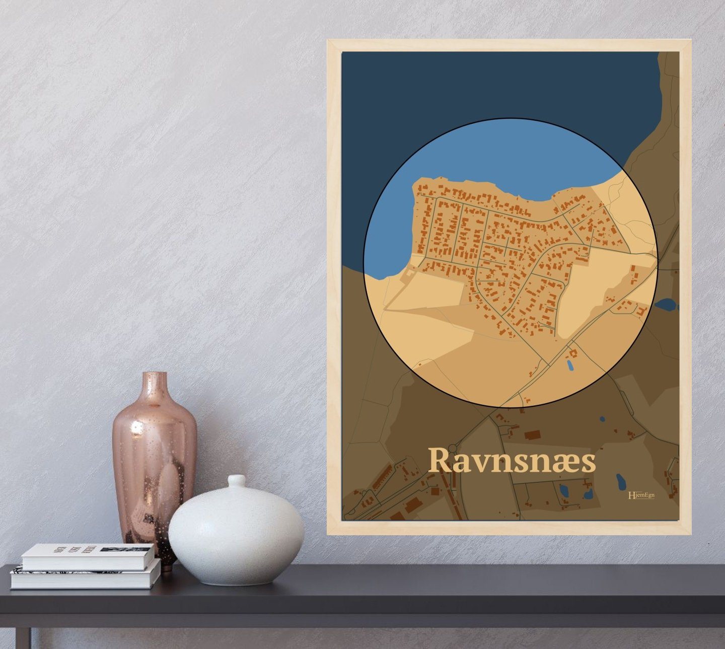 Ravnsnæs plakat i farve  og HjemEgn.dk design centrum. Design bykort for Ravnsnæs