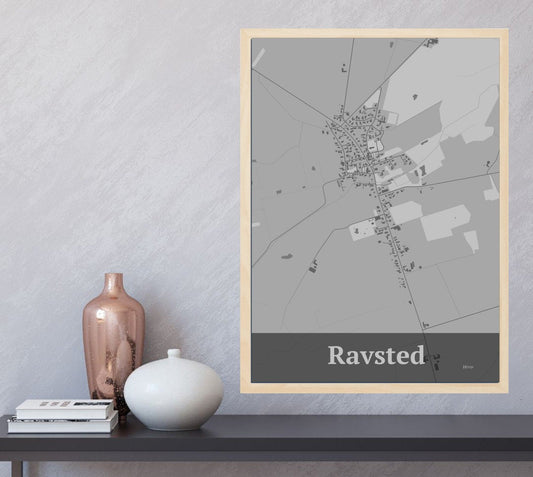 Ravsted plakat i farve  og HjemEgn.dk design firkantet. Design bykort for Ravsted