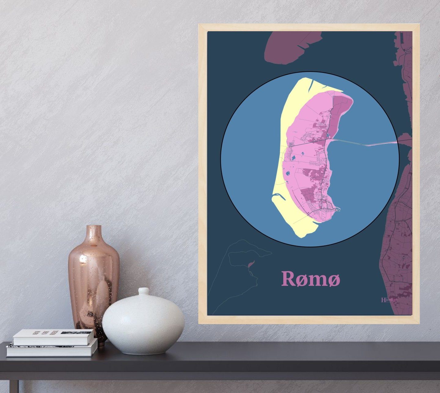 Rømø plakat i farve  og HjemEgn.dk design centrum. Design ø-kort for Rømø