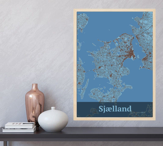 Sjælland plakat med HjemEgn.dk design firkantet. Design bykort for Sjælland