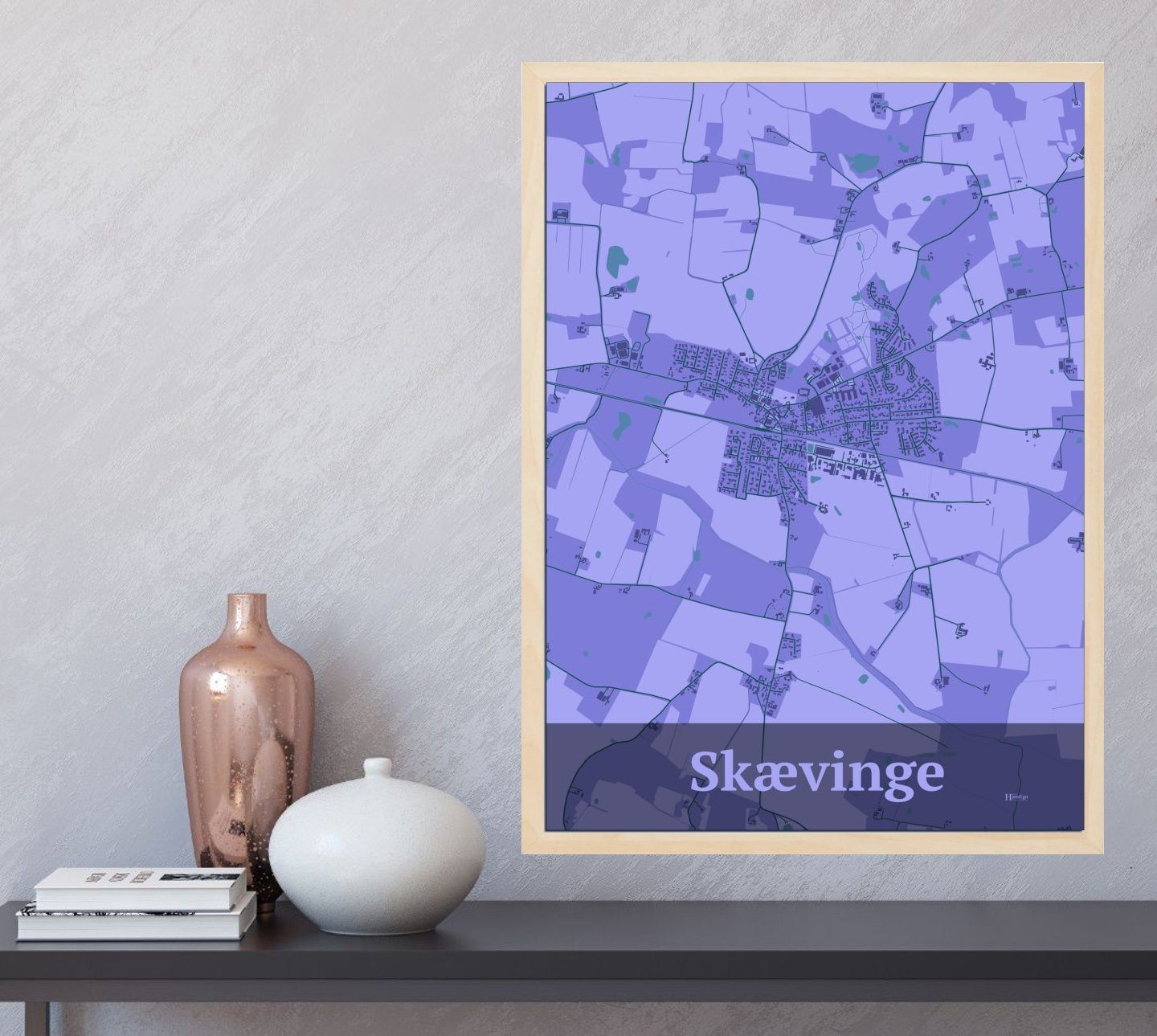 Skævinge plakat i farve  og HjemEgn.dk design firkantet. Design bykort for Skævinge