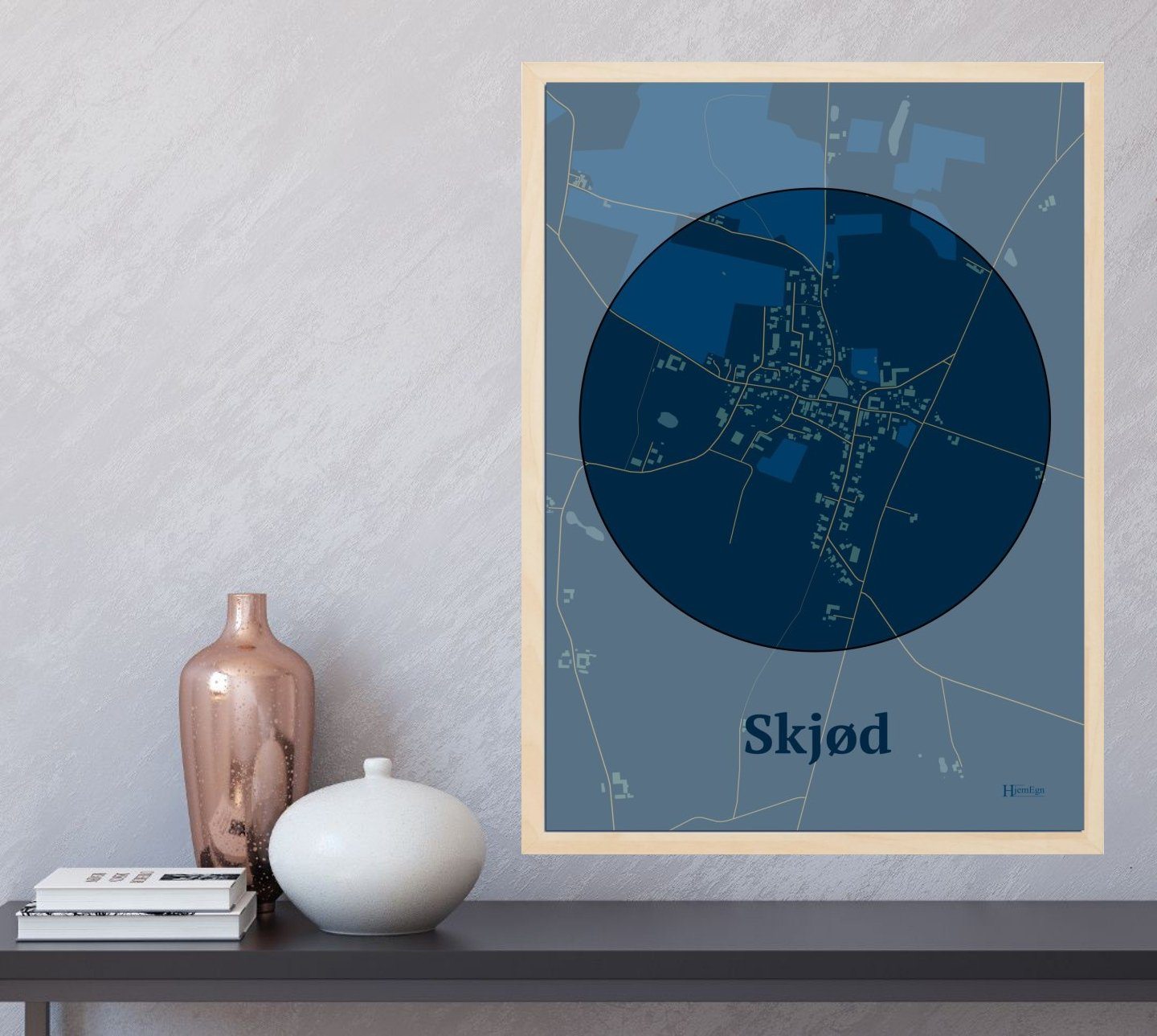 Skjød plakat i farve  og HjemEgn.dk design centrum. Design bykort for Skjød