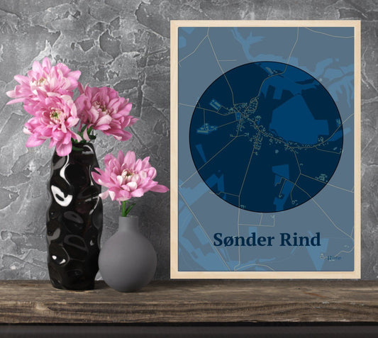 Sønder Rind plakat i farve  og HjemEgn.dk design centrum. Design bykort for Sønder Rind