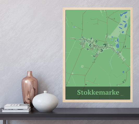 Stokkemarke plakat i farve  og HjemEgn.dk design firkantet. Design bykort for Stokkemarke