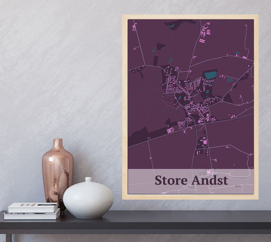 Store Andst plakat i farve  og HjemEgn.dk design firkantet. Design bykort for Store Andst