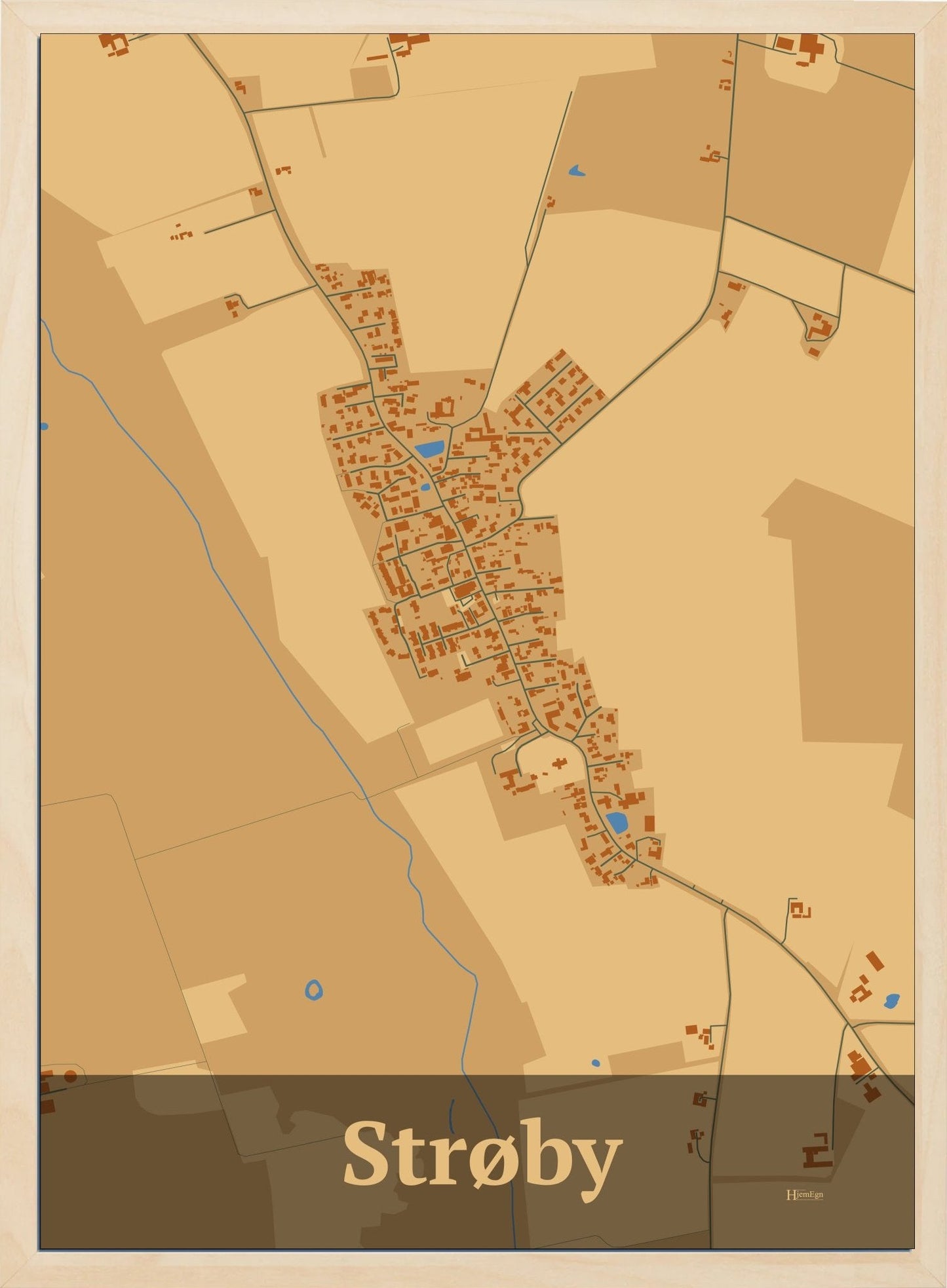 Strøby plakat i farve pastel brun og HjemEgn.dk design firkantet. Design bykort for Strøby