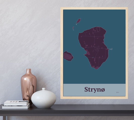 Strynø plakat i farve  og HjemEgn.dk design firkantet. Design ø-kort for Strynø