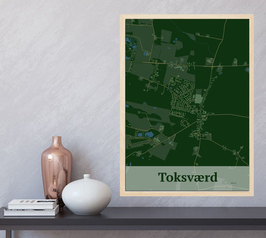 Toksværd plakat i farve  og HjemEgn.dk design firkantet. Design bykort for Toksværd