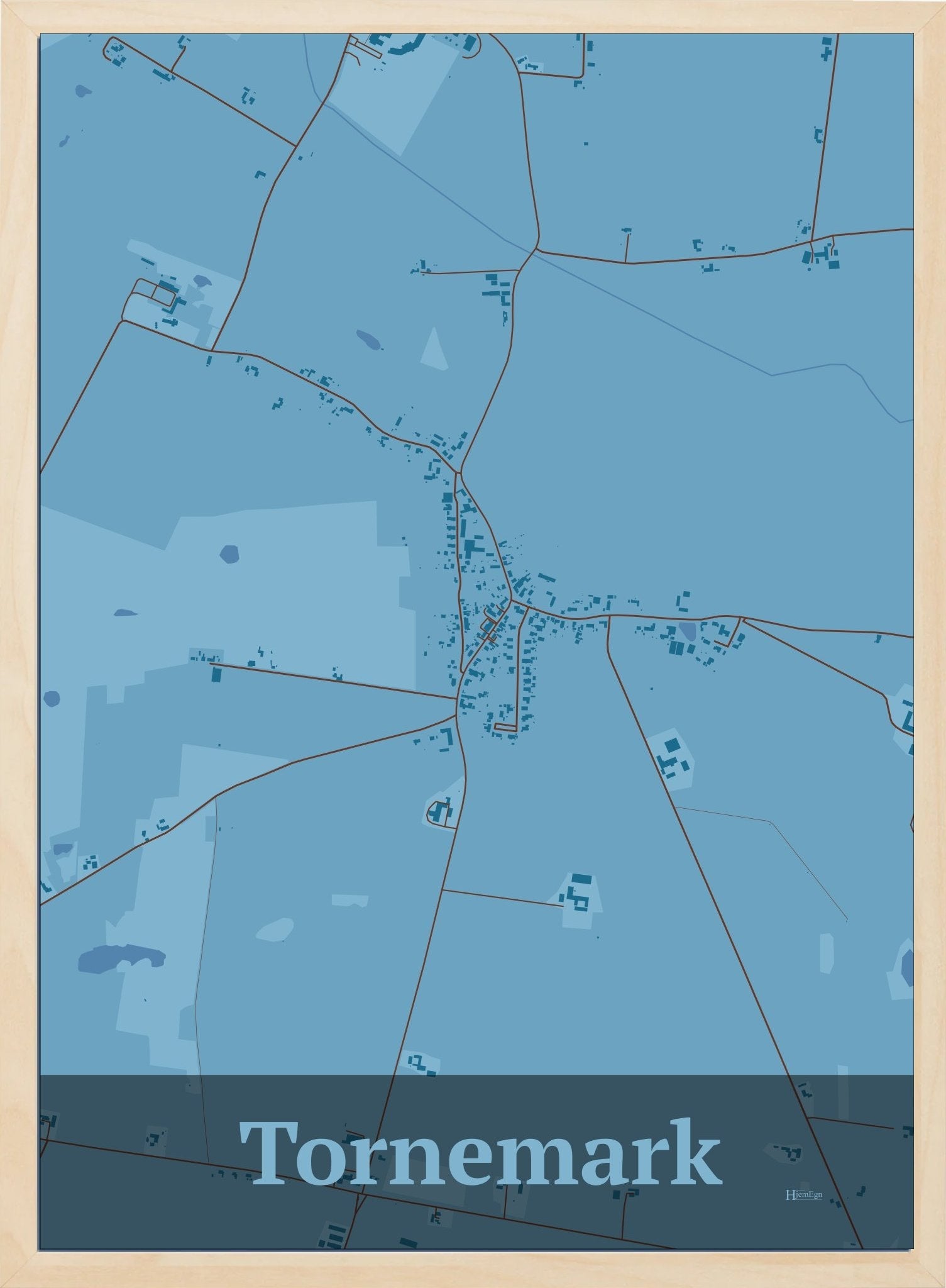 Tornemark plakat i farve pastel blå og HjemEgn.dk design firkantet. Design bykort for Tornemark