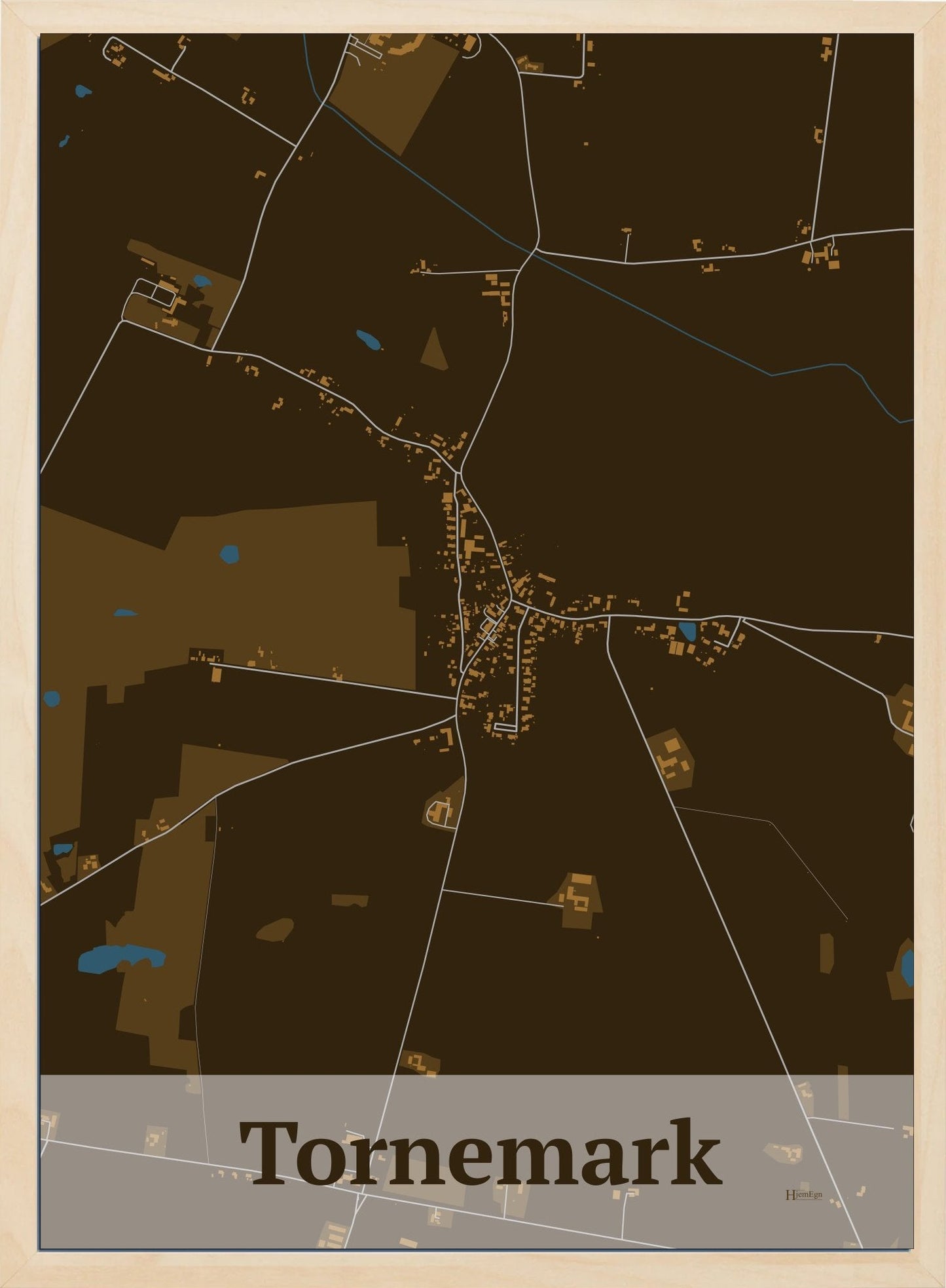 Tornemark plakat i farve mørk brun og HjemEgn.dk design firkantet. Design bykort for Tornemark