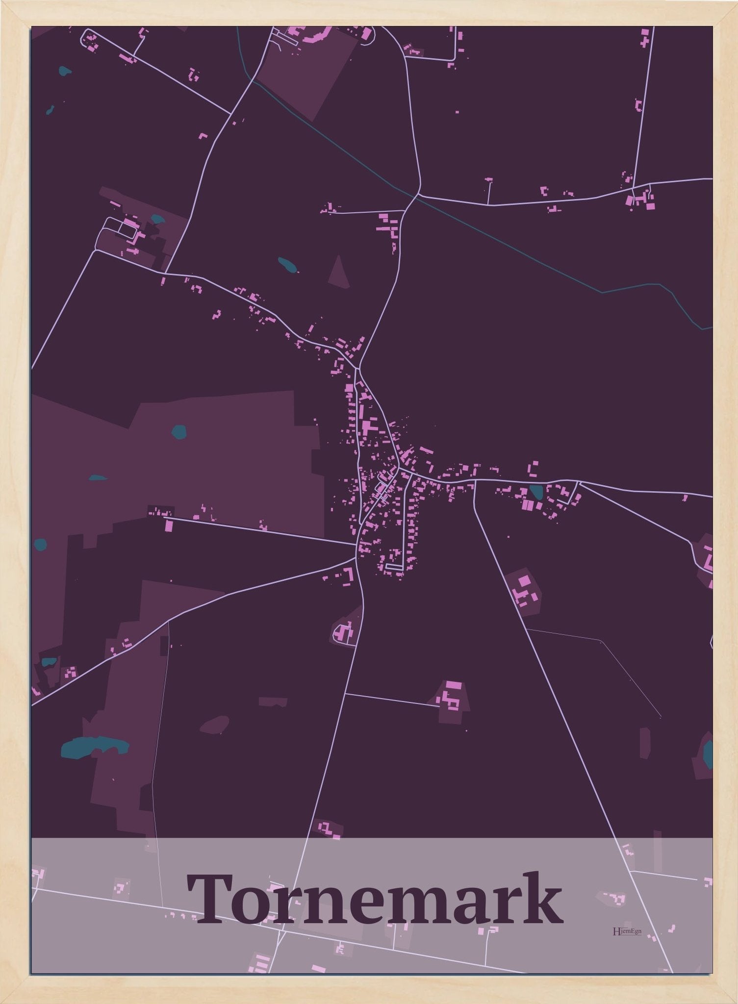 Tornemark plakat i farve mørk rød og HjemEgn.dk design firkantet. Design bykort for Tornemark
