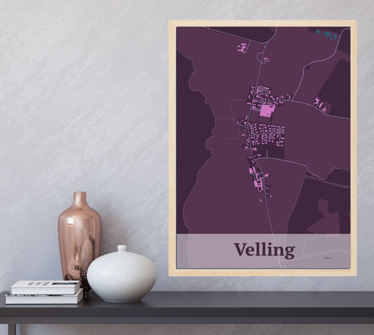 Velling plakat i farve  og HjemEgn.dk design firkantet. Design bykort for Velling