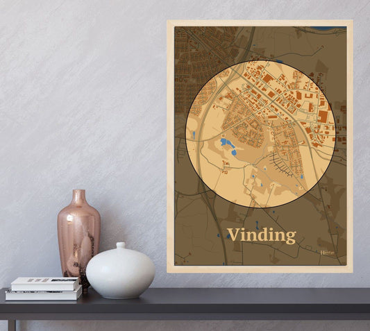 Vinding plakat i farve  og HjemEgn.dk design centrum. Design bykort for Vinding