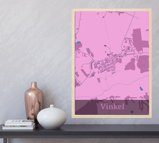 Vinkel plakat i farve  og HjemEgn.dk design firkantet. Design bykort for Vinkel