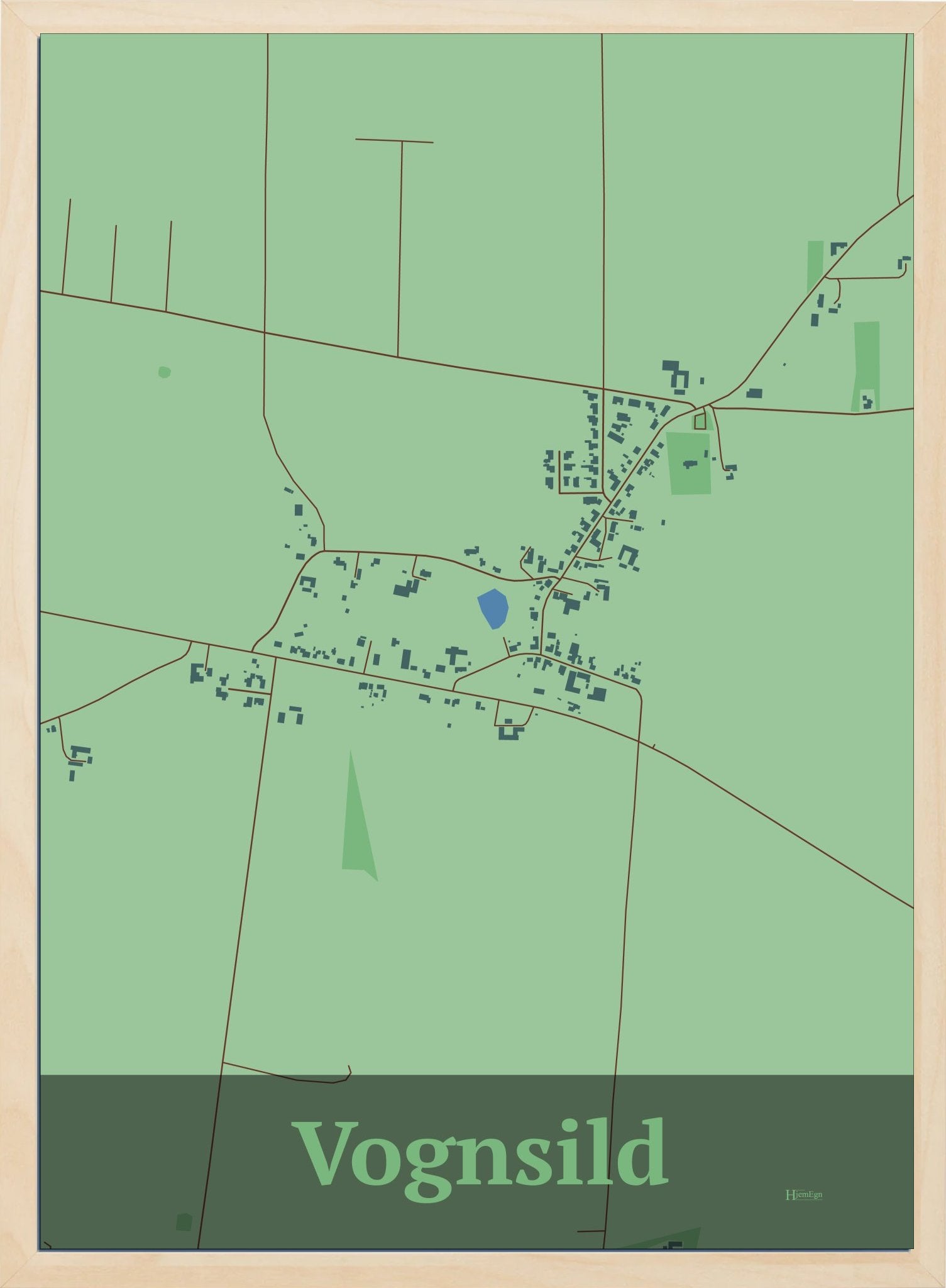 Vognsild plakat i farve pastel grøn og HjemEgn.dk design firkantet. Design bykort for Vognsild
