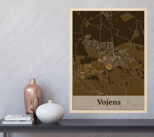 Vojens plakat med HjemEgn.dk design firkantet. Design bykort for Vojens