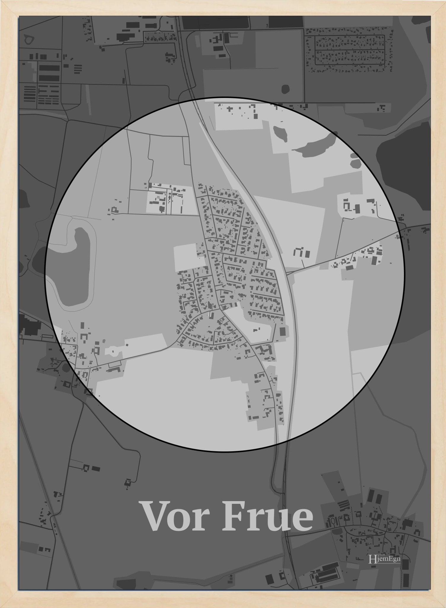 Vor Frue plakat i farve pastel grå og HjemEgn.dk design centrum. Design bykort for Vor Frue